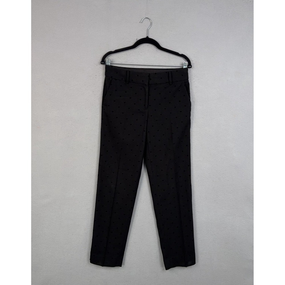 Talbots Pants Womens 2 Black Hampshire Ankle Heart Print Tapered Twill Stretch